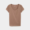 T-shirt coton col rond manches courtes marron clair femme
