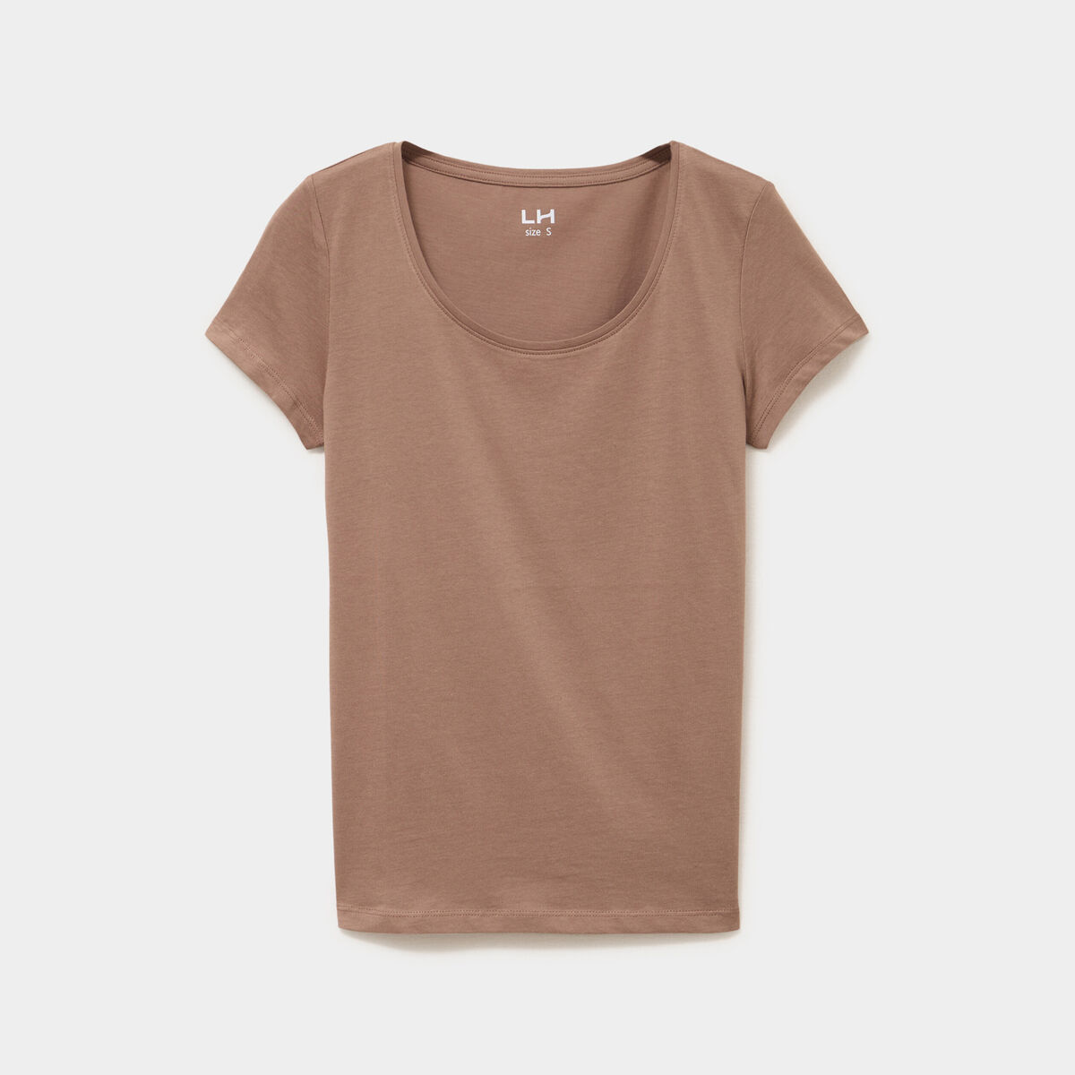 T-shirt coton col rond manches courtes marron clair femme