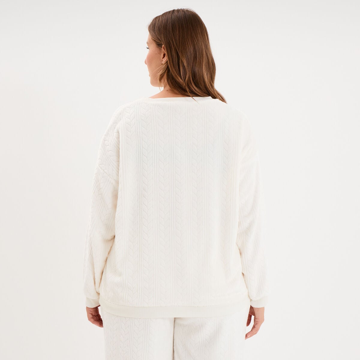 Sweat d&eacute;tails torsades manches longues blanc femme grande taille