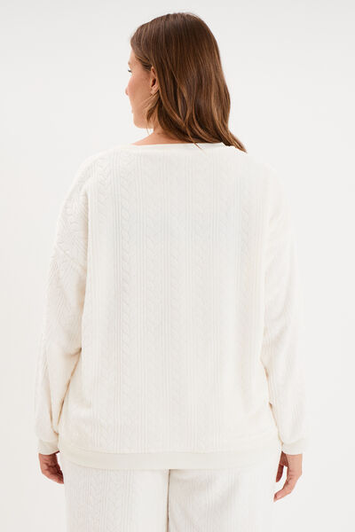 Sweat d&eacute;tails torsades manches longues blanc femme grande taille