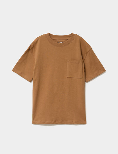 T-shirt oversize 1 poche manches courtes marron gar&ccedil;on