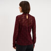 Blouse dentelle col montant violet fonc&eacute; femme
