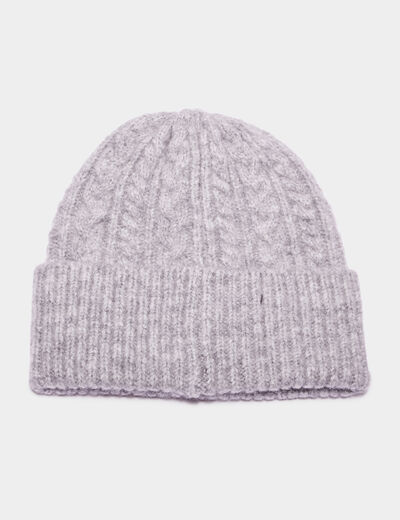 Bonnet tricoté torsades gris femme