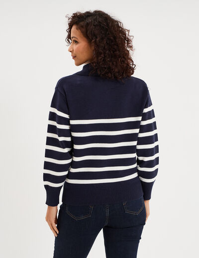 Pull col camionneur zipp&eacute; bleu marine femme