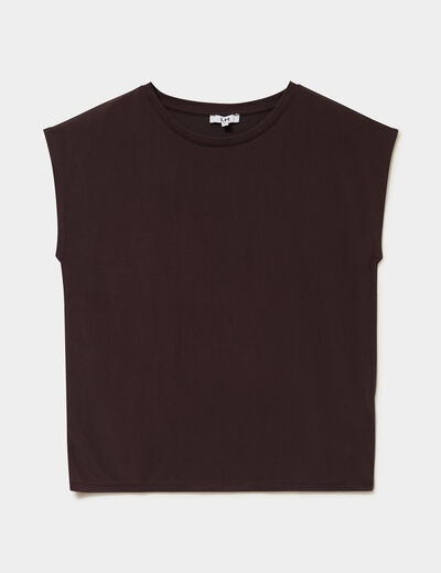 T-shirt manches courtes coupe droite marron fonc&eacute; femme