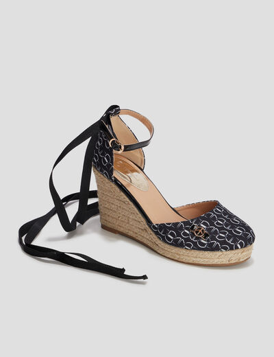 Sandales espadrilles compensées à laçage noir femme