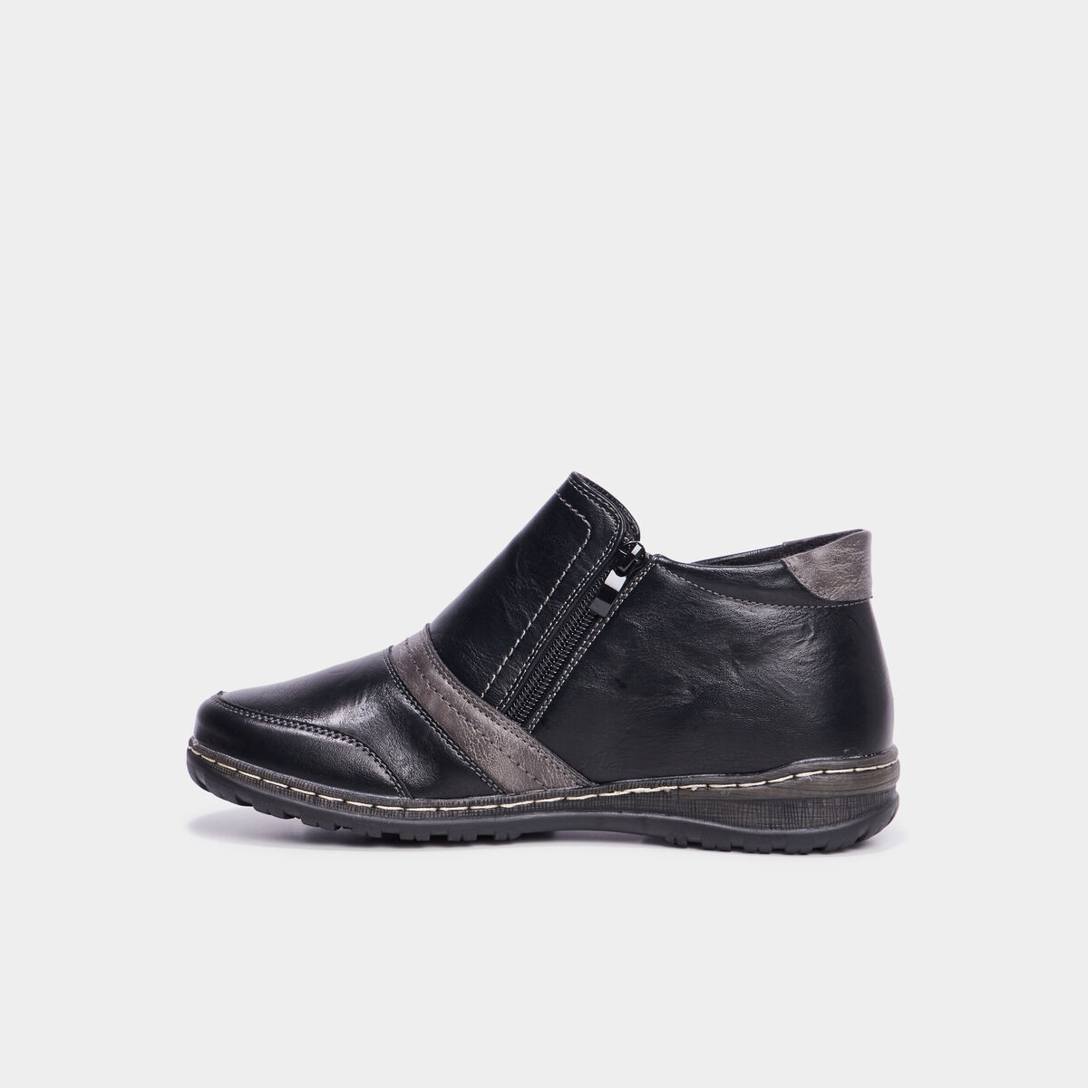 Bottines plates zipp&eacute;es semelles confort noir femme