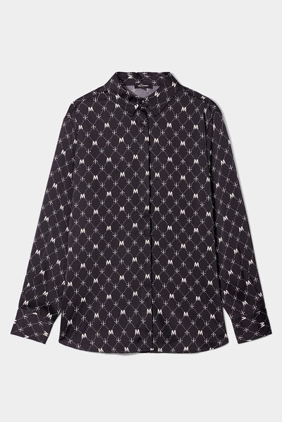 Chemise satin manches longues Mosquitos noir femme