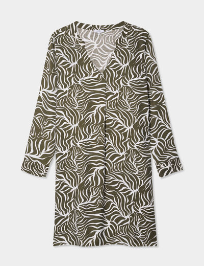 Robe courte ample col en V vert kaki femme grande taille