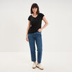 T-shirt col v poche poitrine noir femme