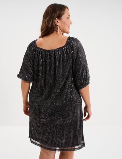 Robe &agrave; strass et manches 3/4 noir femme grande taille
