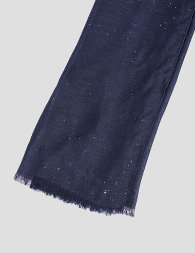 Foulard bords à franges fines bleu marine femme