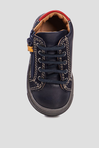 Baskets montantes zippées en cuir bleu marine bébé garçon