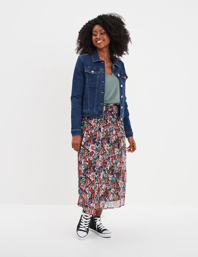 Jupe midi plissée patineuse multicolore femme