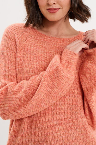 Pull col rond manches longues rose corail femme