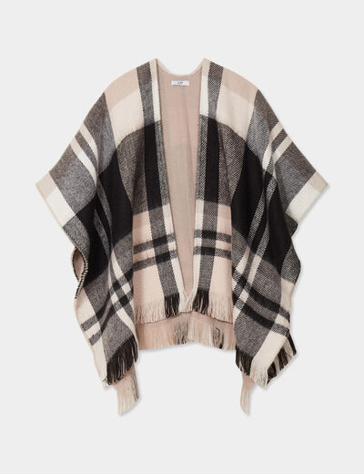 Poncho à franges mi-long noir femme