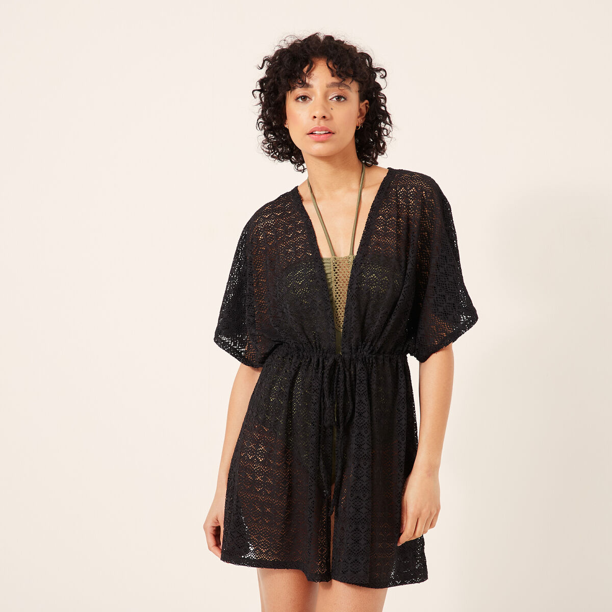 Robe de plage dentelle noir femme