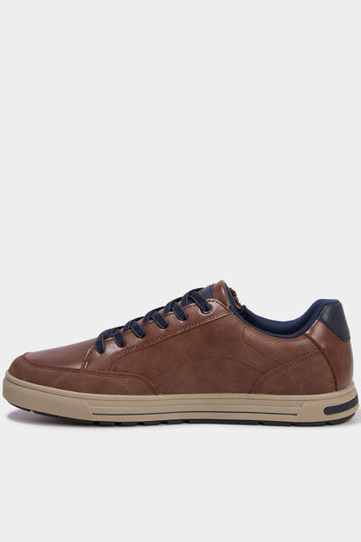 Baskets zipp&eacute;es &agrave; lacets confort marron homme