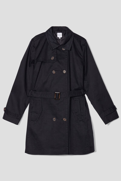 Trench droit ceinturé noir femme grande taille