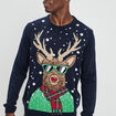 Pull de Noël avec col rond bleu marine homme