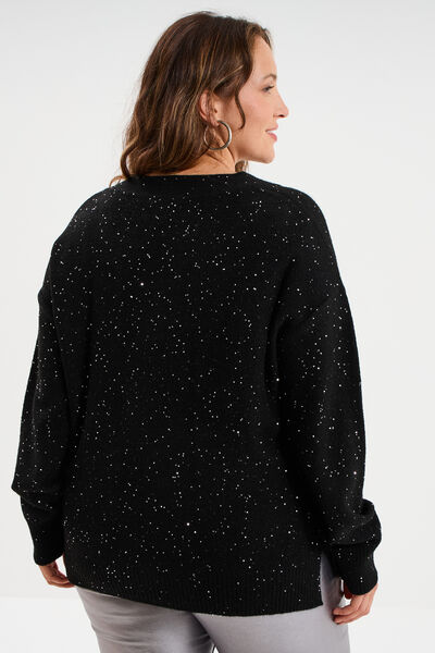 Pull droit col en V avec sequins noir femme grande taille