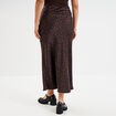 Jupe effet satin midi évasée marron foncé femme