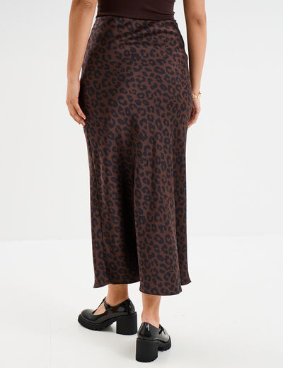Jupe effet satin midi évasée marron foncé femme