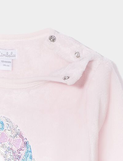 Sweat velours à sequins boutonné rose clair bébé fille
