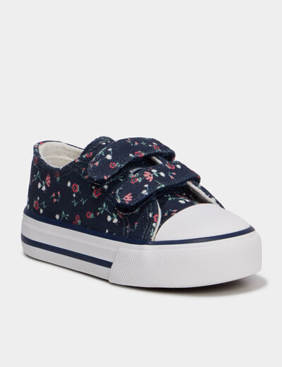 Basket en toile &agrave; scratchs bout renforc&eacute; bleu marine b&eacute;b&eacute; fille