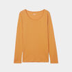 T-shirt coton col rond manches longues jaune moutarde femme