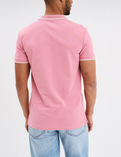 Polo manches courtes bords contrastés rose homme