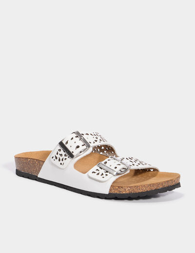Mules perforées en cuir blanc femme