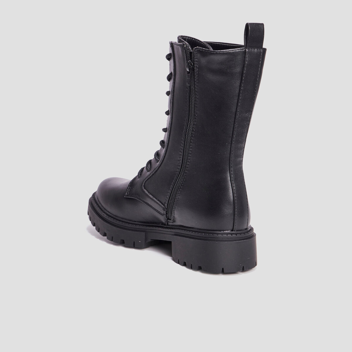 Boots à lacets zippées crantées noir femme