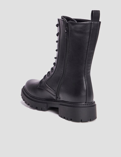 Boots à lacets zippées crantées noir femme