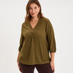 Blouse oversize manches 3/4 et col en V beige femme grande taille