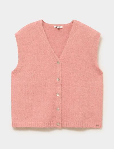 Gilet sans manches col en V rose fushia femme