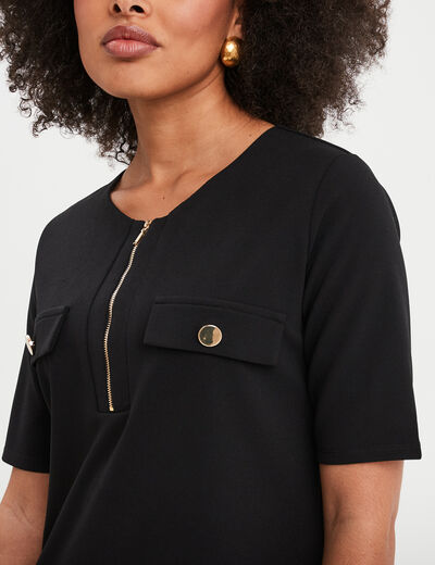 Robe courte col rond zippé Mosquitos noir femme