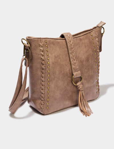 Sac en bandoulière avec clous taupe femme