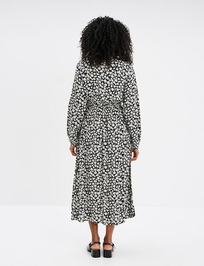Robe midi empire fluide col en V noir femme