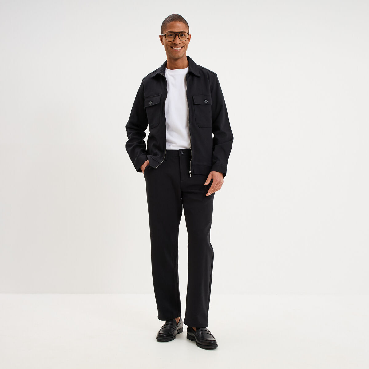 Pantalon chino regular taille &eacute;lastiqu&eacute;e noir homme