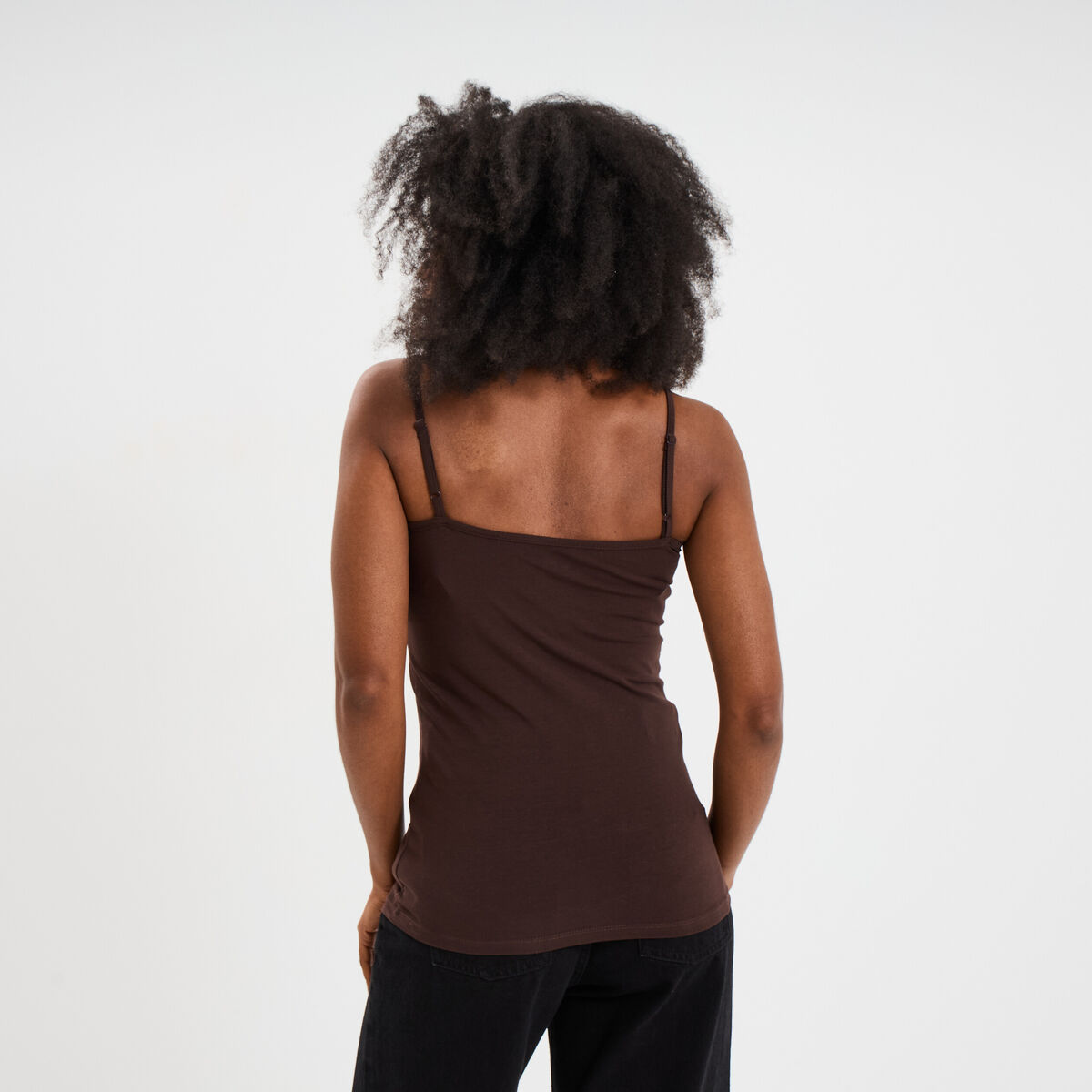 Débardeur coton bretelles réglables marron foncé femme