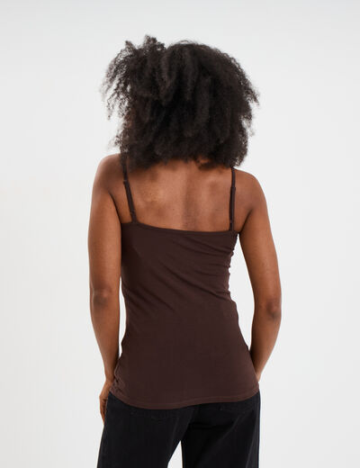 Débardeur coton bretelles réglables marron foncé femme