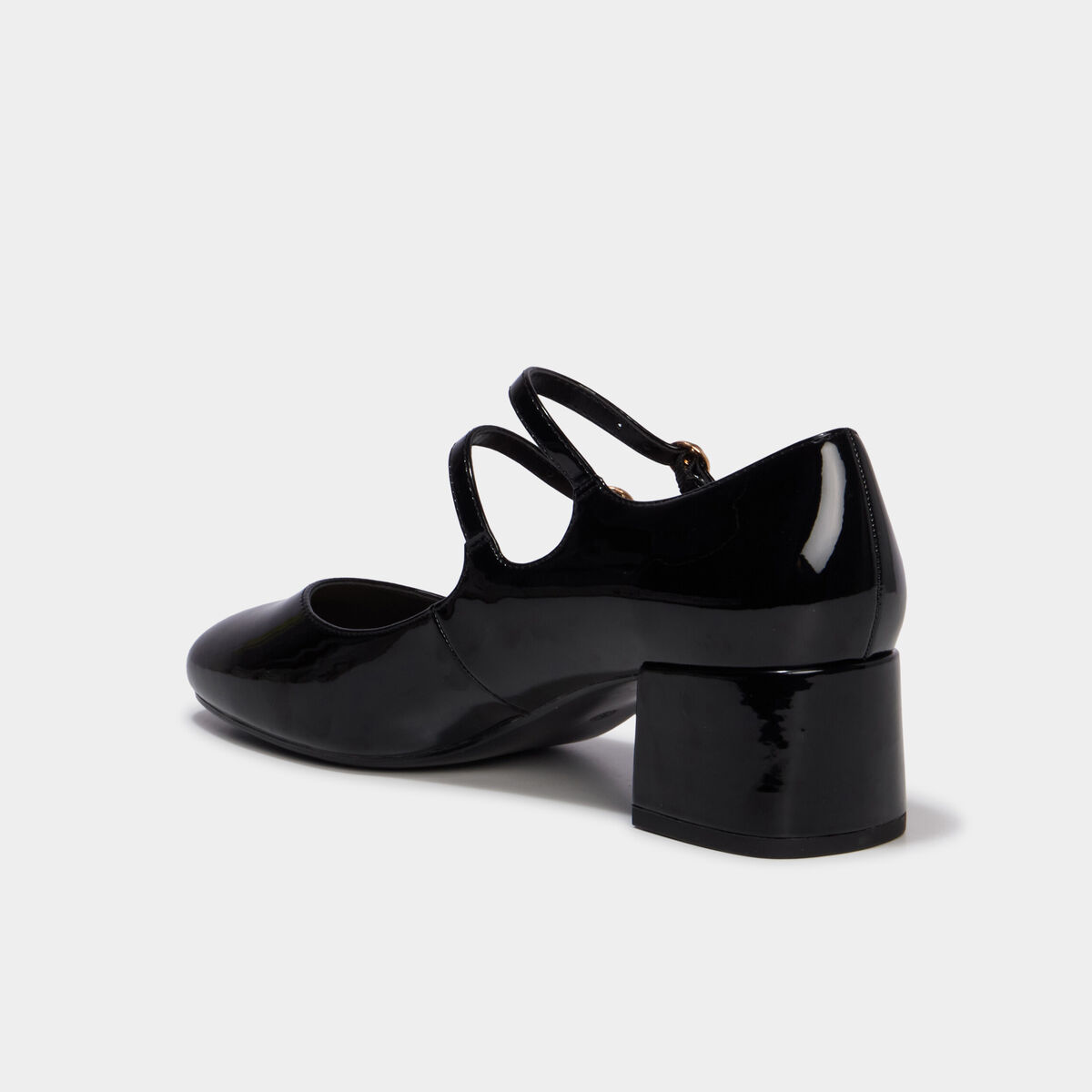 Escarpin double bride effet verni noir femme