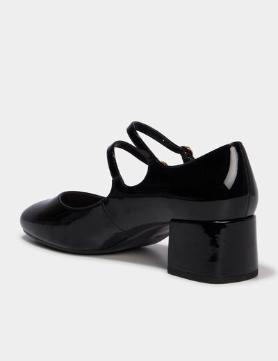 Escarpin double bride effet verni noir femme
