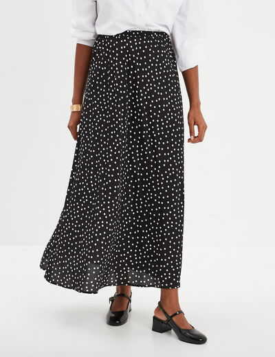 Jupe midi patineuse effet satin noir femme