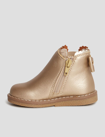 Bottines zippées avec noeud jaune or bébé fille