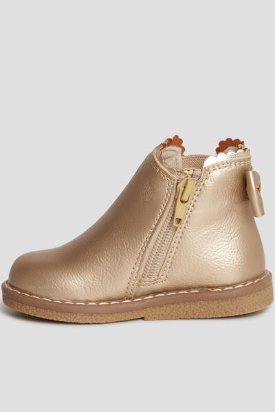 Bottines zippées avec noeud jaune or bébé fille