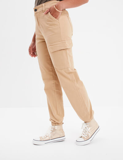 Pantalon cargo taille haute ajustable sable femme