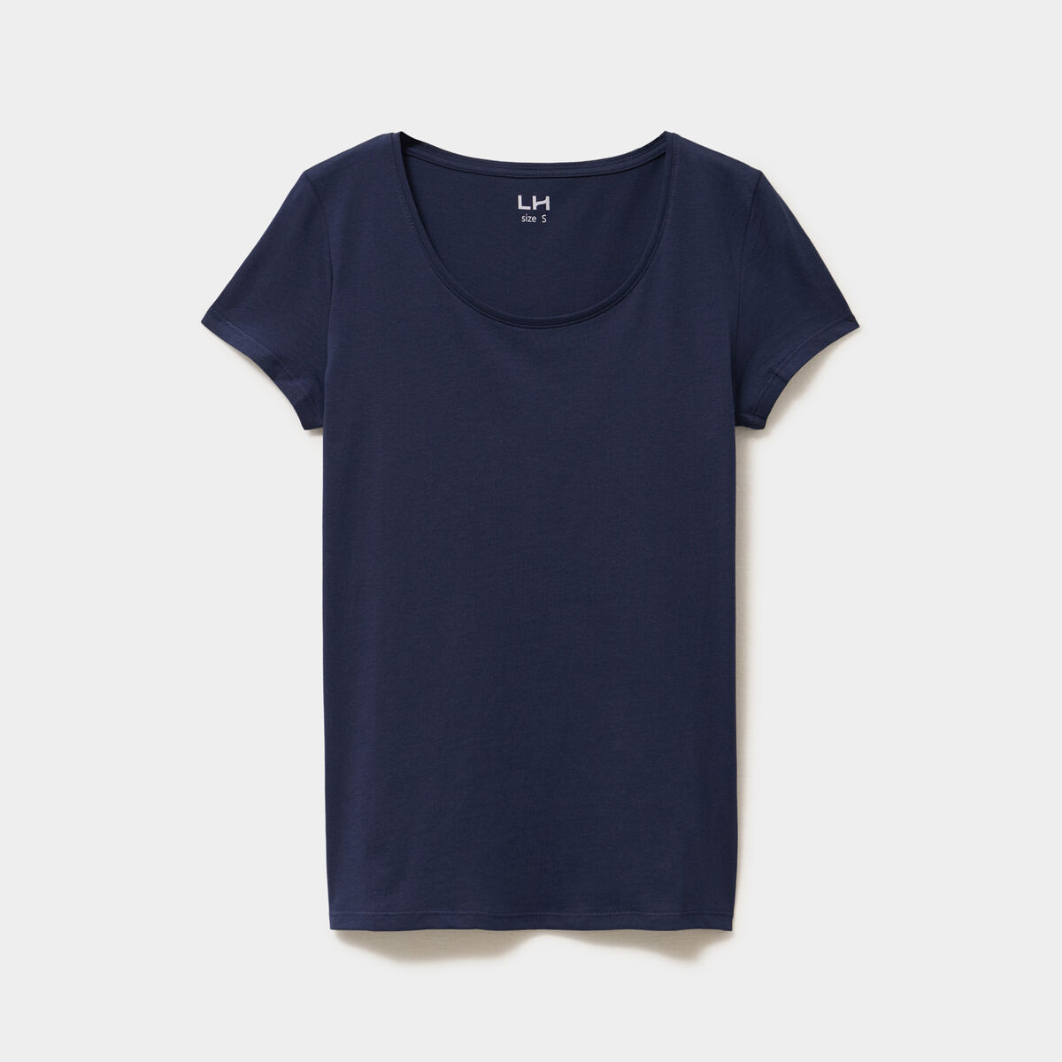 T-shirt coton col rond manches courtes bleu marine femme