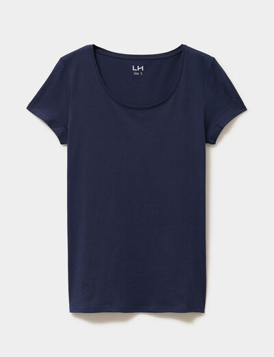 T-shirt coton col rond manches courtes bleu marine femme